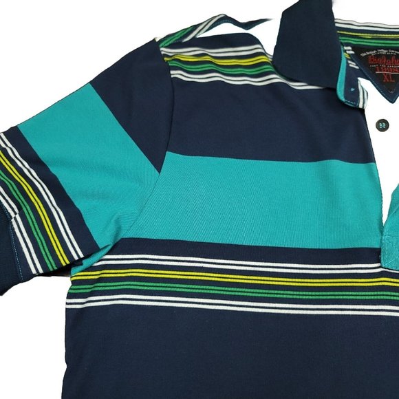 Big John Mens XL Polo Shirt British Indigo Garment Co 1998 Blue‎ Green Stripe - Picture 9 of 11